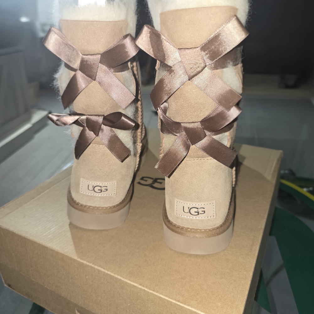 UGG Women's Tan Boots with Satin Bows